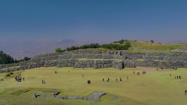 General views of the enclosure where the different levels of the citadel are appreciated. The walls of the old wall and a small top that served as a watchtower. Sacsayhuaman. Cusco city, Peru
