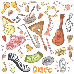 Poster vector musical instruments in cartoon style