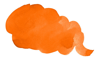 Watercolor vibrant orange background with clear borders and divorces. Watercolor brush stains in the form of a cloud (quote). With copy space for text.