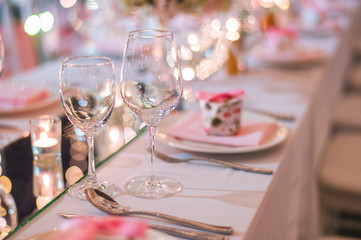 Table setting at a luxury dinner wedding.