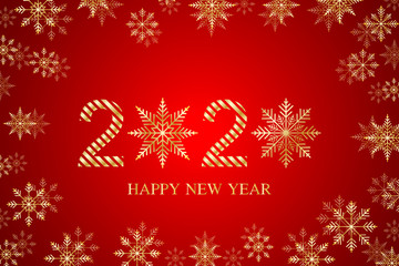 Fototapeta na wymiar Text design 2020. Christmas and Happy New Years background with snowflakes. Vector illustration.