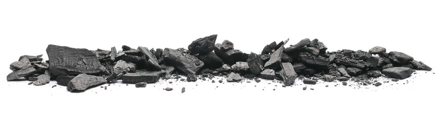 Charcoal chunks pile isolated on white background - Powered by Adobe