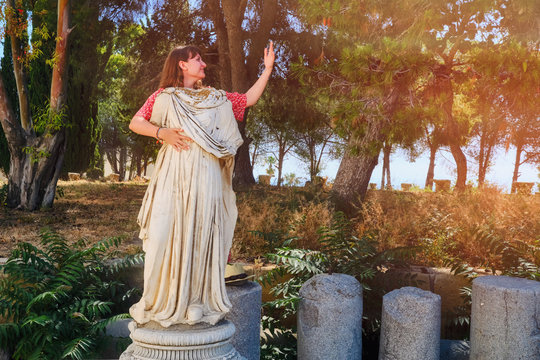 Woman Makes Hand Gesture Like Philosopher In Antique Rome