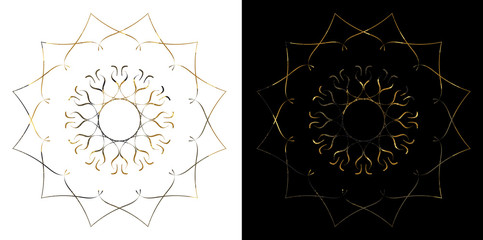 Stars ornament illustration ramadan islamic round pattern. Black and Gold background
