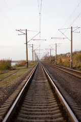 Fototapeta na wymiar Railway rails metal reliable transport - travel, industry, perspective