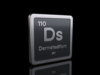 Darmstadtium Ds, element symbol from periodic table series. 3D rendering isolated on black background