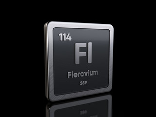 Flerovium Fl, element symbol from periodic table series. 3D rendering isolated on black background