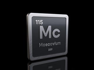 Moscovium Mc, element symbol from periodic table series. 3D rendering isolated on black background