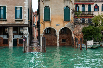 high water in Venice high tide buildings and flooded streets
