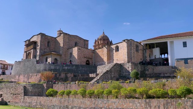 Views around Koricancha (Coricancha or Temple of the Sun). The church of the Spanish conquerors built it on top of the Inca temple. In the different levels the difference between the Inca construction