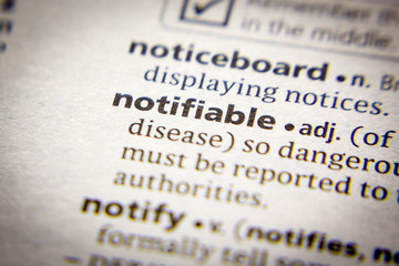 Word or phrase Notifiable in a dictionary.