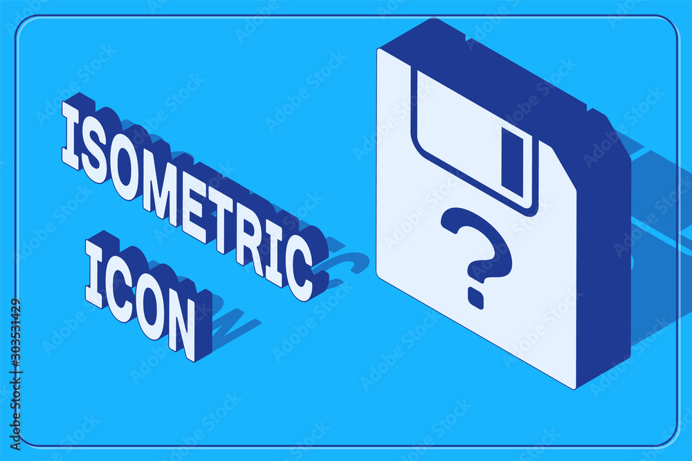 Poster isometric unknown document icon isolated on blue background. file with question mark. hold report, s