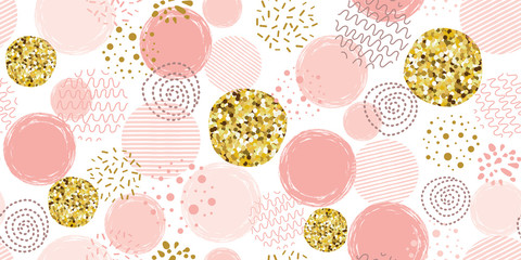 Motif à pois rose Motif en pointillé sans couture avec des cercles d& 39 or de paillettes roses Fond rose de vecteur