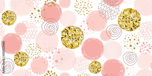Pink Polka Dot Pattern Seamless Dotted With Glitter Gold Circles Vector Background Abstract Wall Mural Abstra Tatiana Kuzmina - Rose Gold Polka Dot Wallpaper