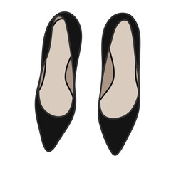 A high-heeled black court shoe top view cartoon style illustration
