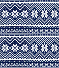 Scandinavian knitted seamless Christmas pattern with zigzag and snowflakes. Traditional geometric winter background