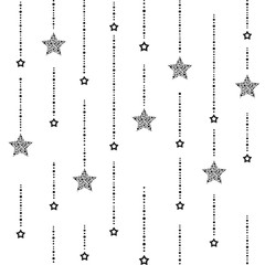 Seamless background with black dots and stars on white background.