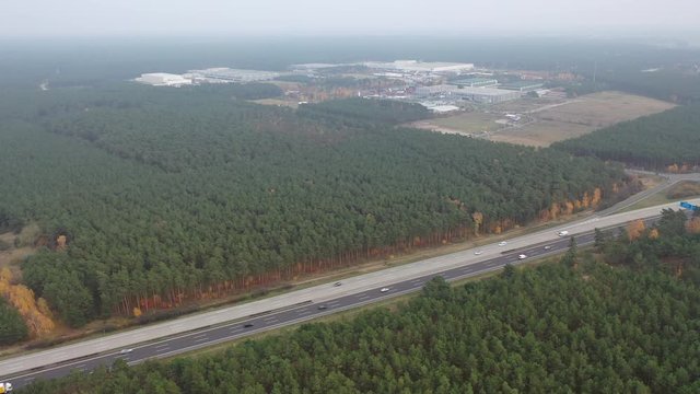 Luftaufnahme vom Standort der zuk&uuml;nftigen Tesla GigaFactory 4 in Gr&uuml;nheide, Brandenburg