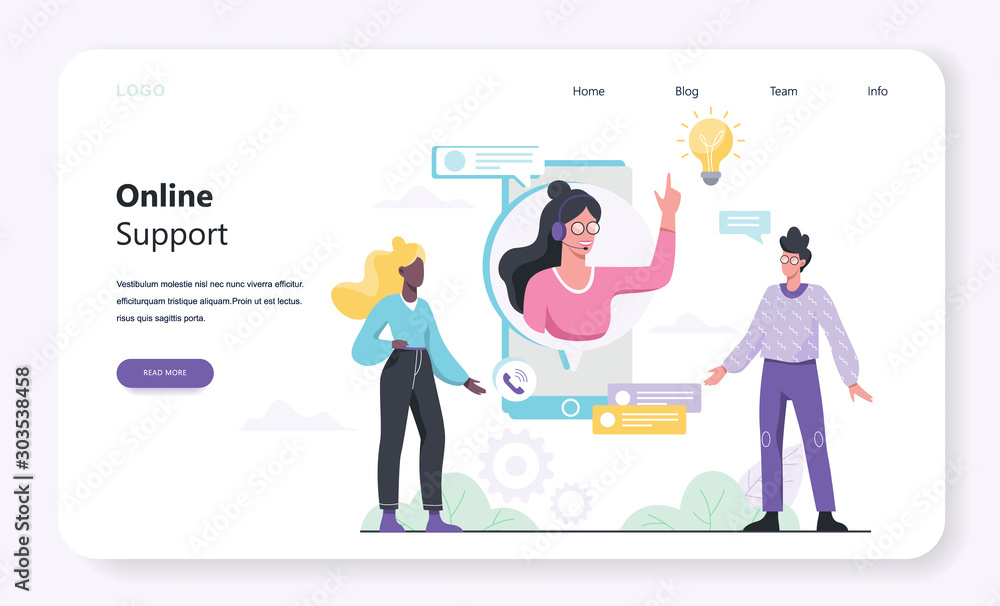 Wall mural online support web banner concept. idea of customer service.