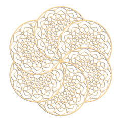 Laser cutting mandala. Wooden decal. Boho concept. Golden floral pattern. CNC silhouette ornament. Vector coaster lasercut design. Flower for woodcut, papercut or metalcut. Plywood.