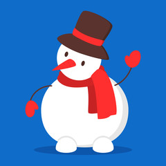 Funny cute snowman character in red Santa hat