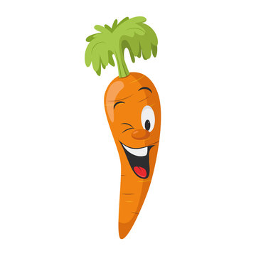 Vegetables Characters Collection: Vector illustration of a funny and smiling carrot in cartoon style.