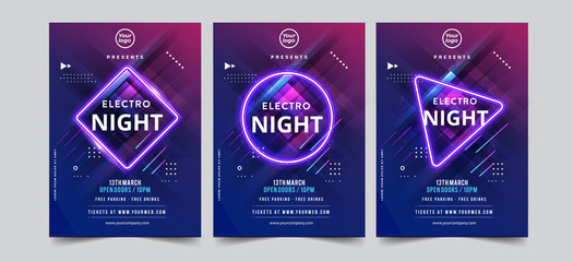 Dance Club Night Party Flyer Brochure Layout Template. Club Party Banner design set. Vector illustration - Vector