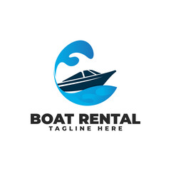 Boat Rental with Boat and Waves Logo Vector Icon Illustration