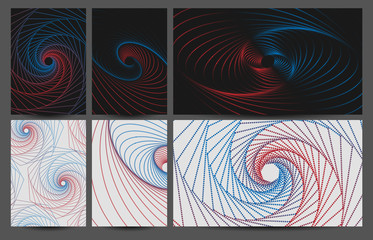 Abstract design set with lines and dots. Screen format and a4 templates.