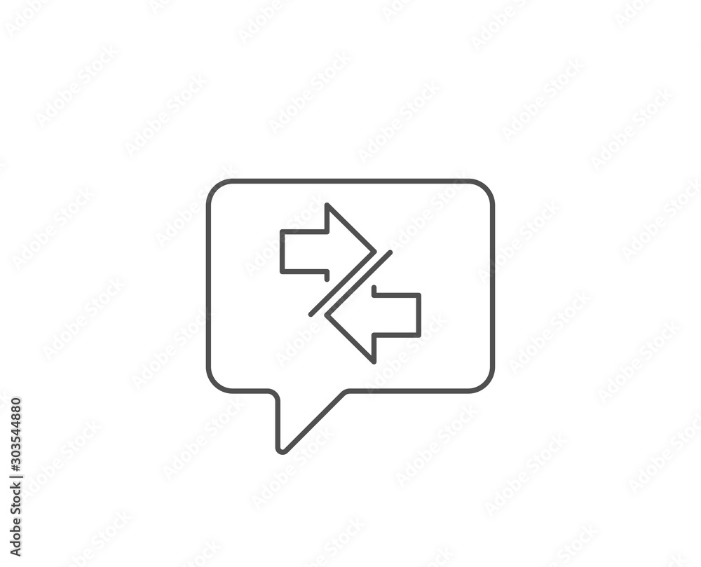 Poster synchronize arrows line icon. chat bubble design. communication arrowheads symbol. navigation pointe