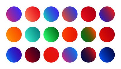 Gradient holographic circle sphere button. Vector abstract rounded vibrant multicolor neon, purple, blue, green, yellow palette gradients, round buttons flat vivid color spheres set