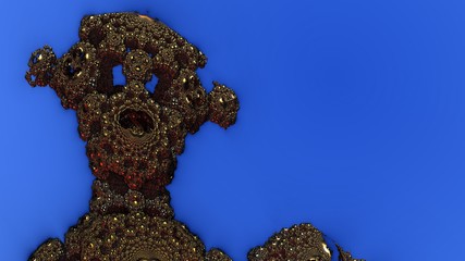 Encounter with brown gland, luminous head sandstone fantasy creature, blue background.3d render
