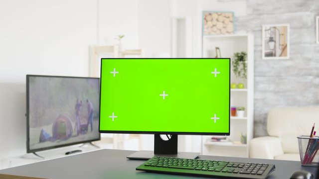 PC monitor with isolated green screen mock-up