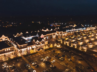 drone night view on Kildare Village Outlet Shopping at christmas