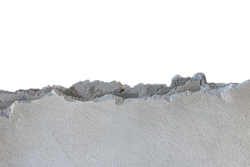 The wall of a cement house that was smashed isolate on white background