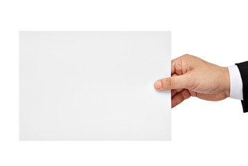 note paper card blank sign hand holding businessman suit