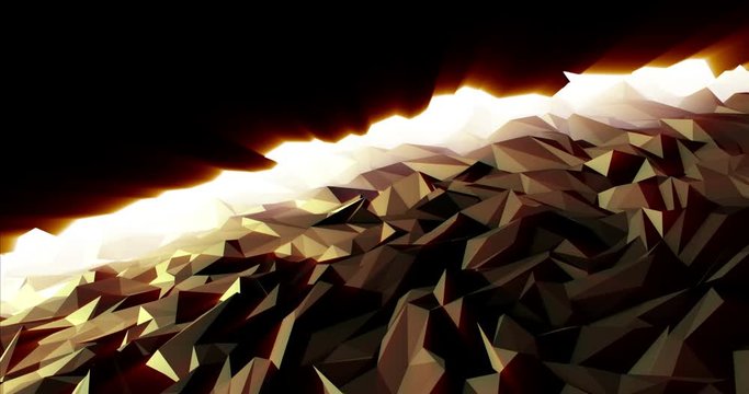 Abstract low polygonal background in 3d rendering with spikes and peaks moving on black background. digital representation of big data in cyber ocean with shining and bright colors with flares
