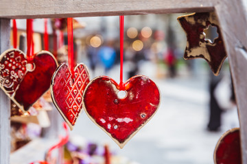 Decorations for home in market - hearts. Budapest, Hungary