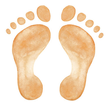 Watercolor abstract hand drawn baby  foot print isolated on white background	