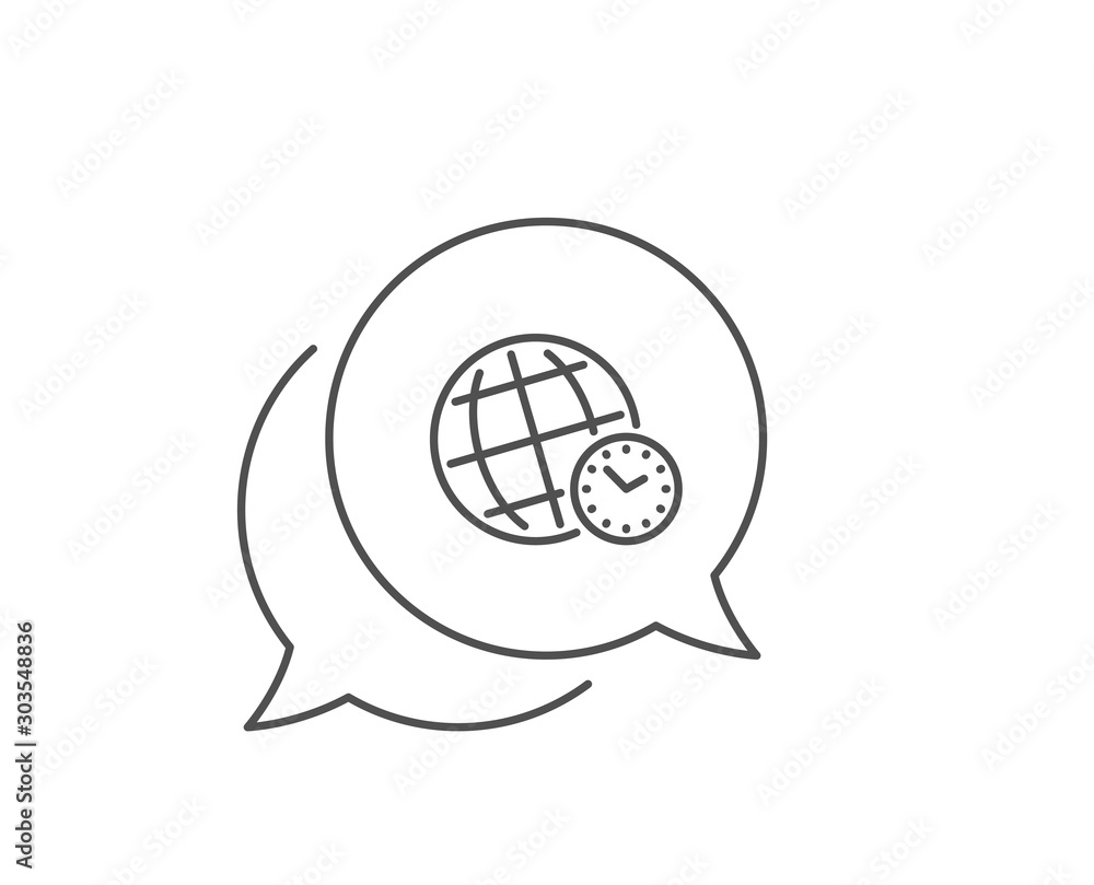 Poster time zone line icon. chat bubble design. world clock sign. watch symbol. outline concept. thin line 