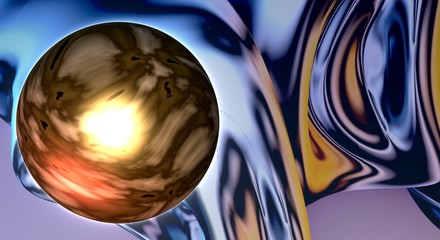 Spectacular sphere with multicolor background reflected on sphere surface.3d render