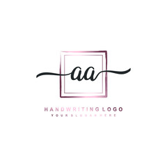 AA Initial handwriting logo design with brush box lines dark pink color gradation. handwritten logo for fashion, team, wedding, luxury logo.