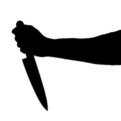 Black silhouette of a hand with a knife isolated on white background