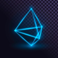 Glowing blue neon rhombus, futuristic crystal, laser rhombus on transparent background