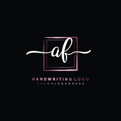 AF Initial handwriting logo design with brush box lines dark pink color gradation. handwritten logo for fashion, team, wedding, luxury logo.