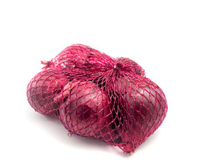 Red onions isolated on white background.