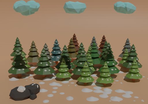 low polygon 3d winter trees