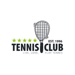 Tennis club or championship logo or emblem. Vector Illustration.