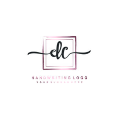DC Initial handwriting logo design with brush box lines dark pink color gradation. handwritten logo for fashion, team, wedding, luxury logo.