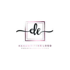 DE Initial handwriting logo design with brush box lines dark pink color gradation. handwritten logo for fashion, team, wedding, luxury logo.